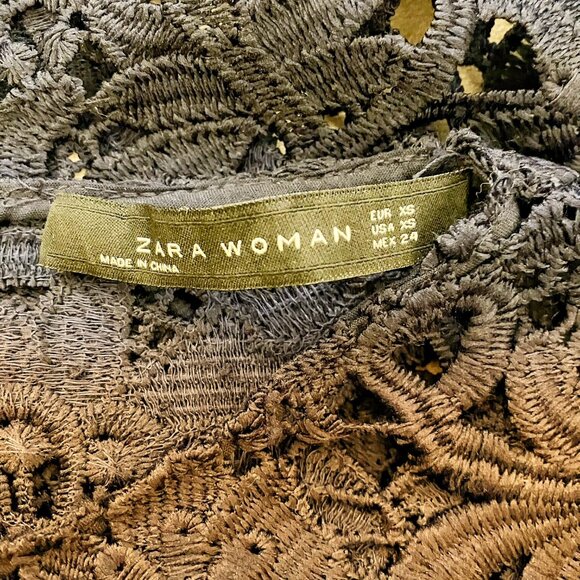 ZARA Black Lace short sleeve top XS, S - Picture 3 of 4